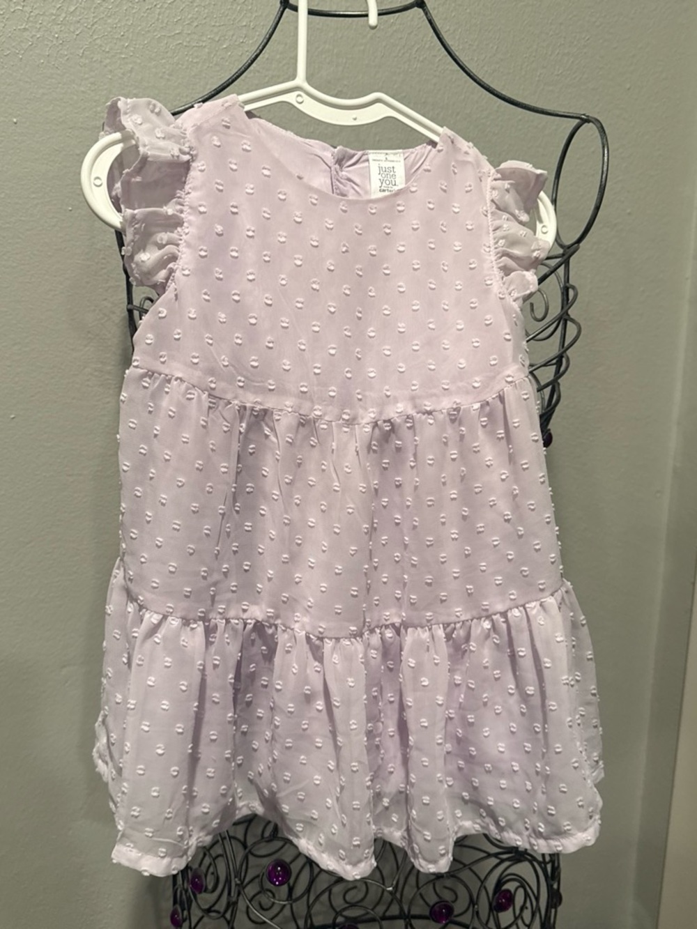 Carter's Lilac Swiss Dot Tiered Dress with Flutter Sleeves